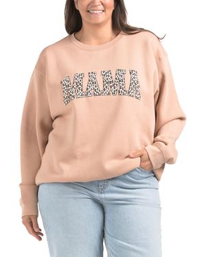 TJ Maxx Plus Leopard Print Mama Crew Neck Sweatshirt For Cotton/Polyester - Natural