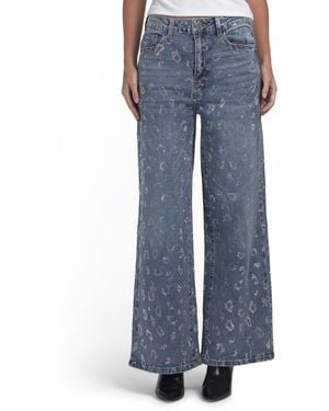 TJ Maxx High Rise Wide Leg Jeans With All Over Rhinestones For Spandex/Cotton/Polyester - Blue