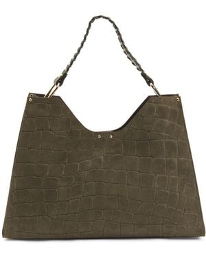 TJ Maxx Suede Crocodile Tote With Woven Handle, /Suede - Brown
