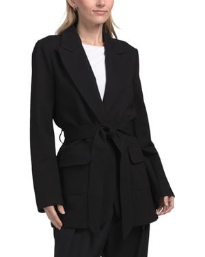 TJ Maxx Double Knit Patch Pocket Tie Jacket, Nylon/Spandex/Rayon - Black