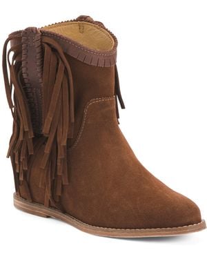TJ Maxx Suede Martina Fringe Wedge Booties For Leather/Suede - Brown