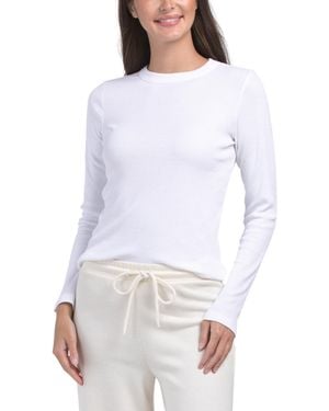 TJ Maxx Organic Cotton Blend Perfect Rib Crew Neck Long Sleeve T-Shirt For - White