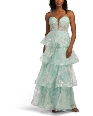 TJ Maxx Sleeveless Embellished Tiered Gown For Polyester - Green