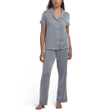 TJ Maxx 2Pc Seersucker Short Sleeve Notch Collar Pajama Top And Pants Set For Spandex/Polyester/Rayon - Gray