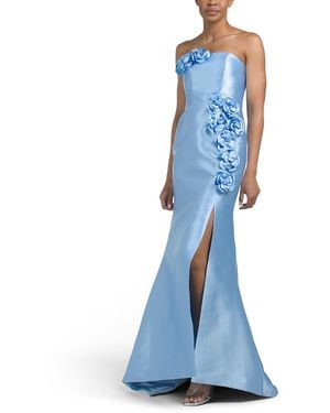 TJ Maxx Strapless 3D Floral Gown With Front Slit For Polyester - Blue