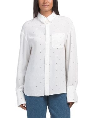 TJ Maxx Silk Tyrone Rhinestones Shirt For - White