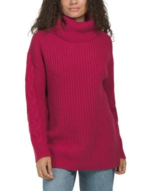 TJ Maxx Wool And Cashmere Blend Cable Knit Sleeve Turtleneck Sweater, Wool/Cashmere - Red