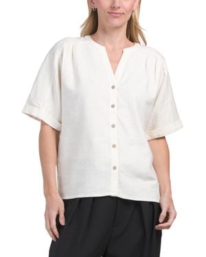 TJ Maxx Linen Blend Button Front Shirt For Spandex/Linen/Rayon - White