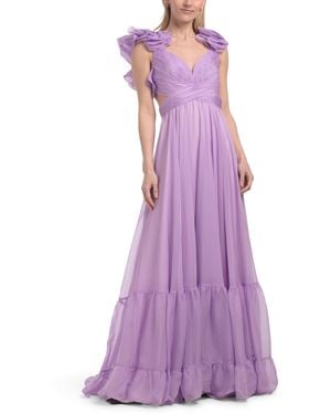 TJ Maxx Ruffle Sleeve Gown For Polyester - Purple