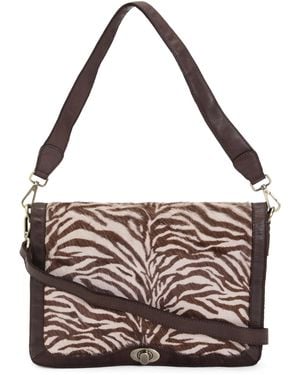 TJ Maxx Leather Shoulder Bag With Haircalf Panel - Metallic