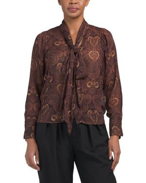 TJ Maxx Woven Crinkle Chiffon Blouse For Polyester - Brown