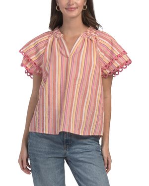 TJ Maxx Flutter Sleeve Woven Top, Cotton/Polyester - Red