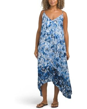 TJ Maxx Linen Blend Maggie Scarf Cover-Up Dress For Linen/Viscose - Blue