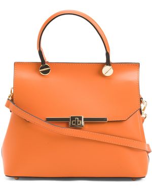 TJ Maxx Leather Top Handle Satchel, Leather - Orange