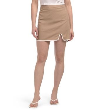 TJ Maxx Contrast Trim Mini Skirt For Cotton/Polyester/Linen - Natural