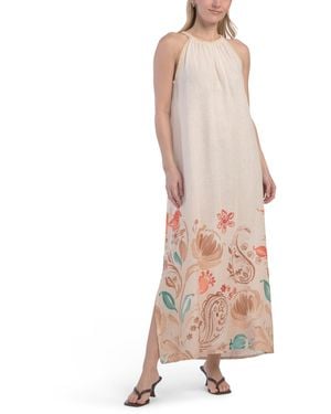 TJ Maxx Linen Blend Halter Neck Maxi Dress With Lurex Trim For Linen/Viscose - Natural