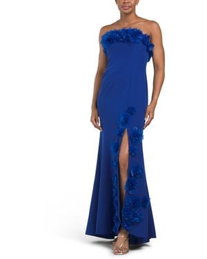 TJ Maxx Strapless 3D Embellished Gown With Slit For Polyester - Blue