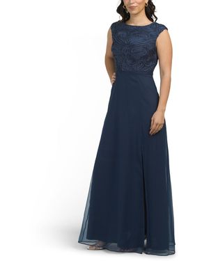 TJ Maxx Keria Mixed Soutache Gown For Nylon/Polyester - Blue