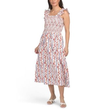TJ Maxx Flutter Sleeve Smocked Top Strawberry And Tomato Print Dress For Cotton/Polyester - Pink