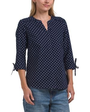 TJ Maxx Petite Dot Tie Sleeve Top For Cotton/Viscose - Blue