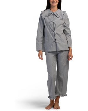 TJ Maxx 2Pc Lybid Cotton Blend Pajama Set With Ruffled Collar For Cotton/Polyester - Gray