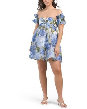 TJ Maxx Off The Shoulder Floral Organza Mini Dress For Polyester/Rayon - Blue