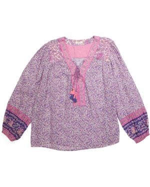TJ Maxx Bird Lace Up Blouse For Cotton/Viscose - Purple