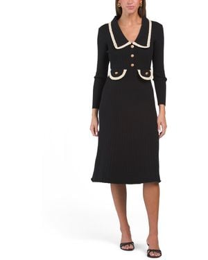 TJ Maxx Long Sleeve Braided Trim Sweater Dress For Spandex/Polyester - Red