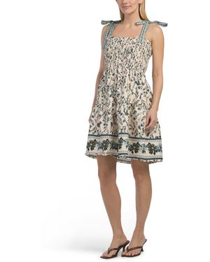 TJ Maxx Smocked Tie Shoulder Mini Dress For Spandex/Cotton - Natural