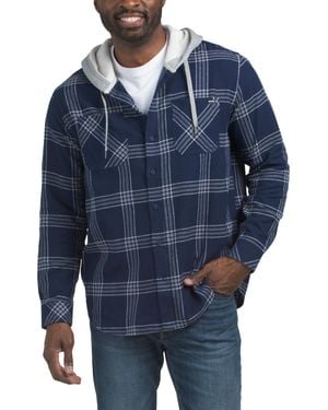 TJ Maxx Hooded Flannel Button Up Top For Cotton/Polyester - Blue