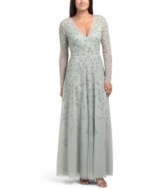TJ Maxx Long Sleeve Embellished Gown For Polyester - Gray