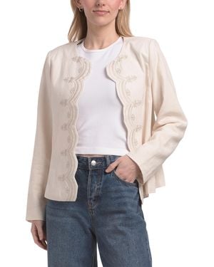 TJ Maxx Linen Blend Embroidered Scalloped Jacket, Polyester/Linen/Viscose - Natural