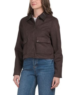 TJ Maxx Faux Suede Jacket With Faux Leather Collar For Spandex/Polyester - Brown