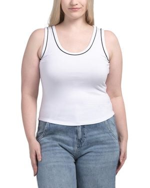 TJ Maxx Sleeveless Scoop Neck Tank Top With Contrast Piping For Spandex/Rayon - Blue