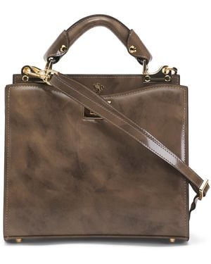 TJ Maxx Leather Double Compartment Turn Lock Satchel, Leather - Brown