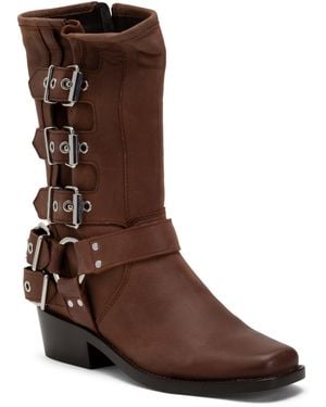 TJ Maxx Leather Steffie Mid Shaft Moto Boots For - Brown