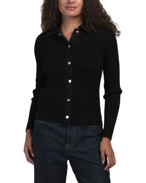 TJ Maxx Collared Short Sleeve Buttoned Top With Suede Details, Nylon/Polyester/Viscose - Black