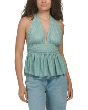 TJ Maxx V-Neck Polka Dot Mesh Top For Spandex/Polyester - Green