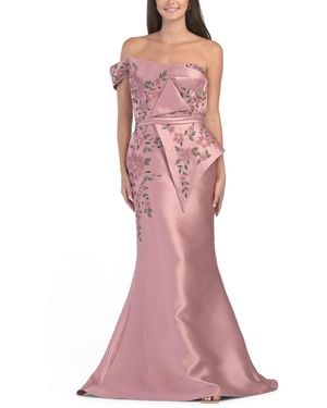 TJ Maxx One Shoulder Embroidered Floral Applique Gown For Polyester - Pink