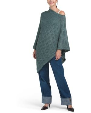 TJ Maxx Lambswool Blend Asymmetrical Diagonal Ribbed Poncho Sweater For Nylon/Wool - Blue