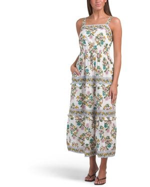 TJ Maxx Linen Blend Sleeveless Floral Mixed Print Maxi Dress For Cotton/Linen/Rayon - White