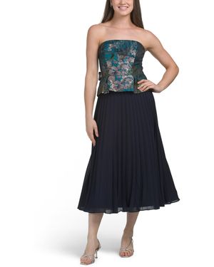 TJ Maxx Strapless Jacquard Top Pleated Bottom Dress For Polyester - Blue