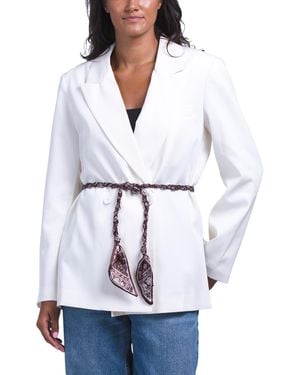 TJ Maxx Fluid Double Breasted Blazer With Braided Tie Belt, Polyester/Viscose - White