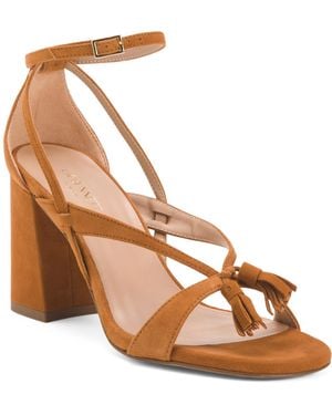 TJ Maxx Suede Jeanie Tassel Block Heel Formal Sandals For Leather/Suede - Brown
