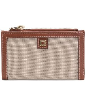 TJ Maxx Canvas French Wallet With Leather Trim For - Brown