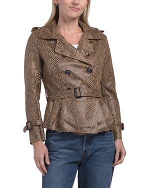 TJ Maxx Washed Faux Suede Ruffle Belted Jacket, Polyester/Suede - Brown