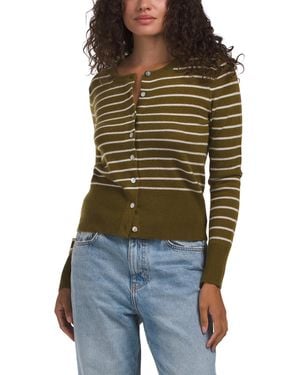 TJ Maxx Cashmere Crew Neck Long Sleeve Striped Cardigan - Green