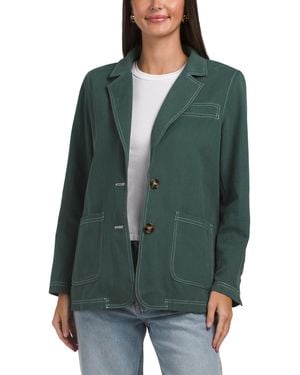 TJ Maxx Contrast Stitch Blazer For Cotton - Green