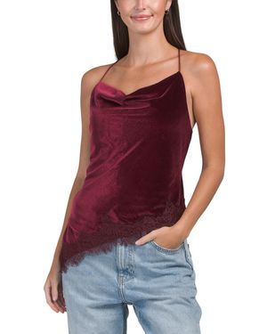 TJ Maxx Velvet Asymmetrical Lace Trim Top For Nylon/Spandex/Polyester - Red