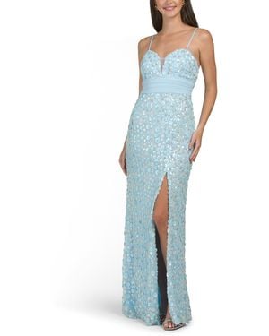 TJ Maxx 3D Floral Embroidered Sequin Gown For Polyester - Blue